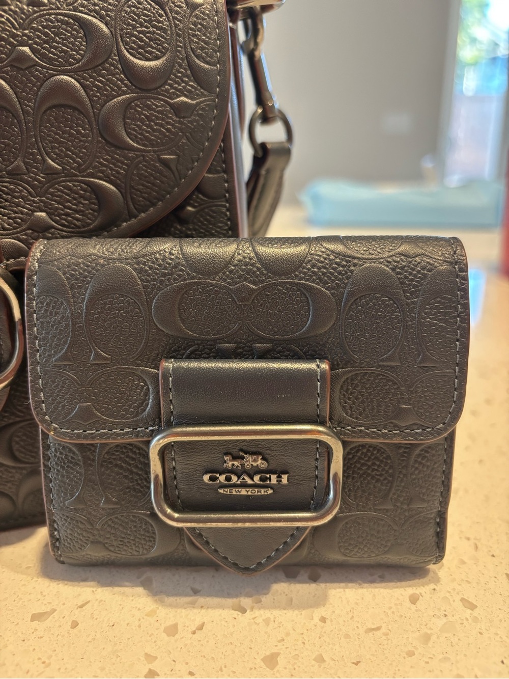 Coach Georgie Saddle Bag + Matching Wallet Signature Navy Embossed Leather - Picture 4 of 10